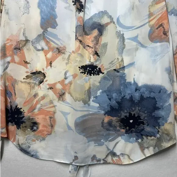 Chico’s Watercolor Floral Front Knot Long Sleeves Top Sz 2 / L Casual Colorful - Picture 8 of 10